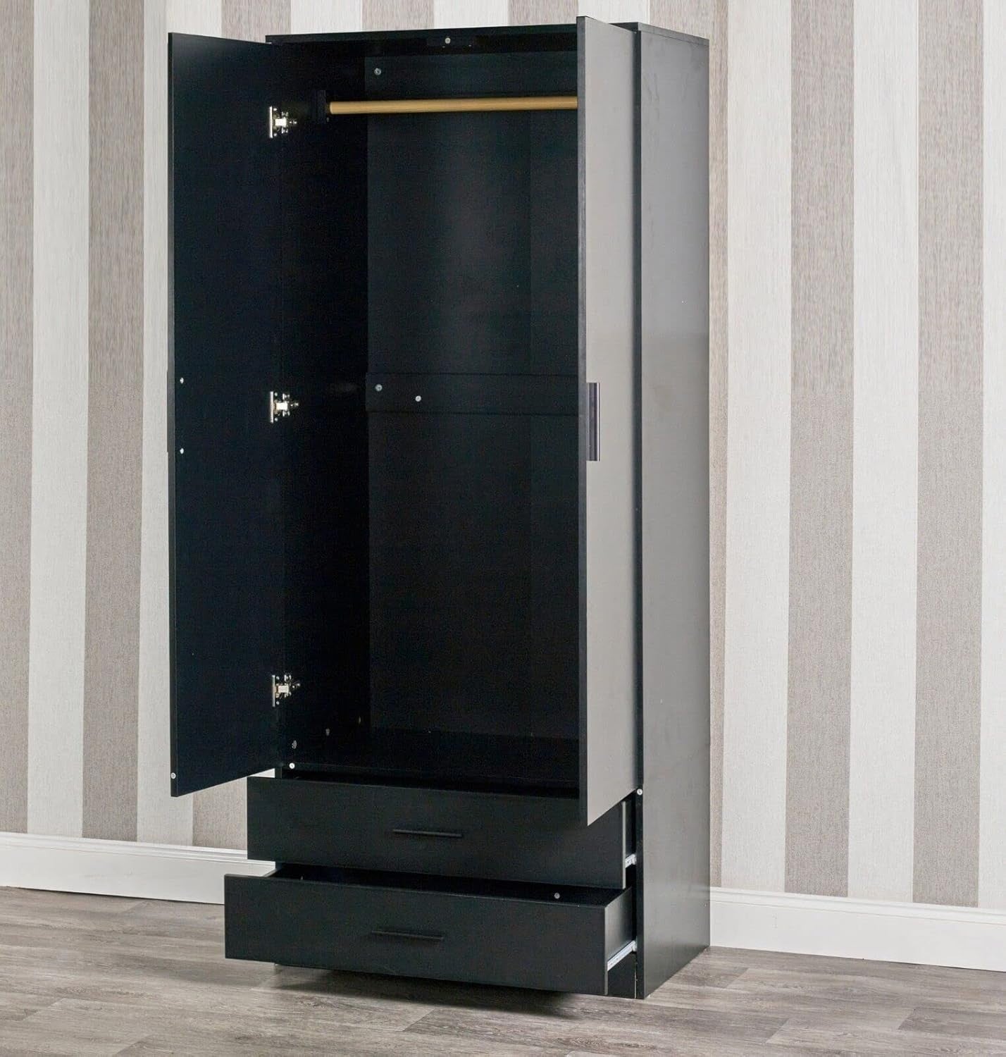 2-Door Bedroom Wardrobe with Drawers | Sturdy Wood Storage Cabinet