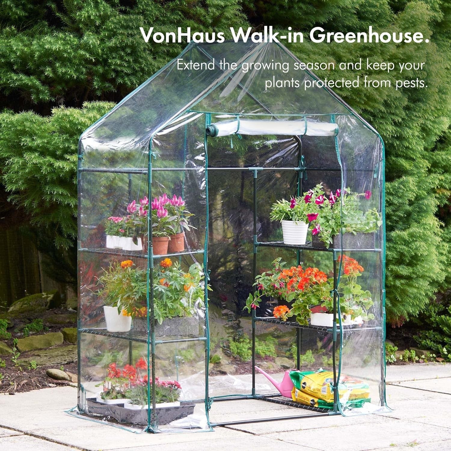 Walk-In Greenhouse with 6 Shelves | Weatherproof PVC Cover | Steel Frame