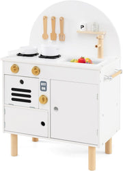 Kids Wooden Play Kitchen White Pretend Cooking Toy Set Accessories