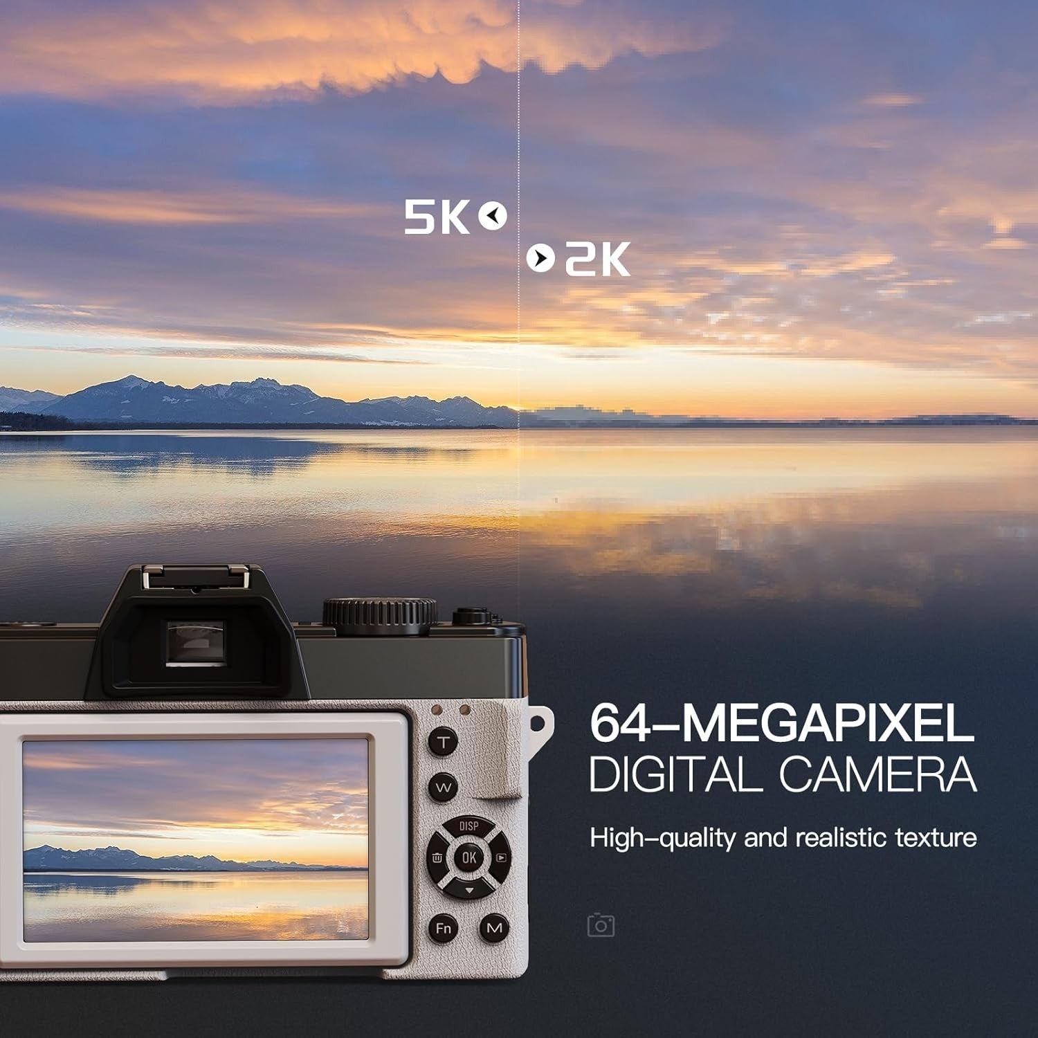 5K 64MP Digital Camera WiFi Flip Screen Vlogging Camera 64GB White