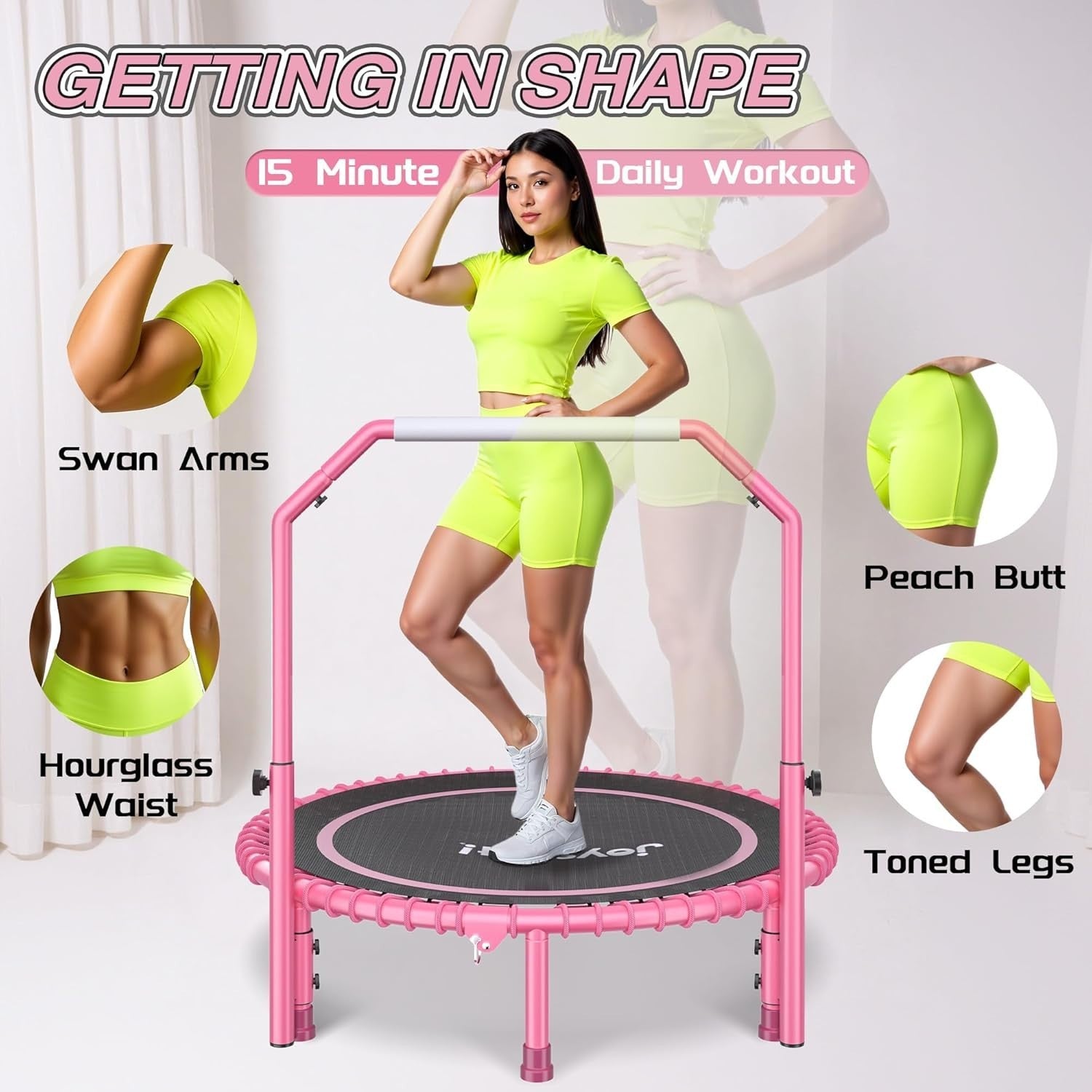40in Foldable Fitness Trampoline Rebounder Adjustable Handle 450LBS