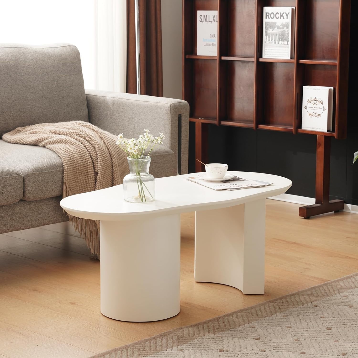 Modern Cloud-Shaped Coffee Table, Spacious Oval Design, Easy Assembly 100cm