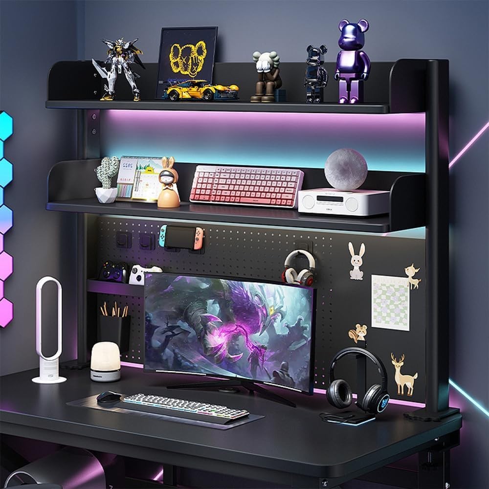 Clamp-On Desk Organizer Shelf 2-Tier Pegboard Hutch Rack 60cm Black