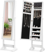 White Freestanding Jewelry Cabinet Full Length Mirror Adjustable Organizer