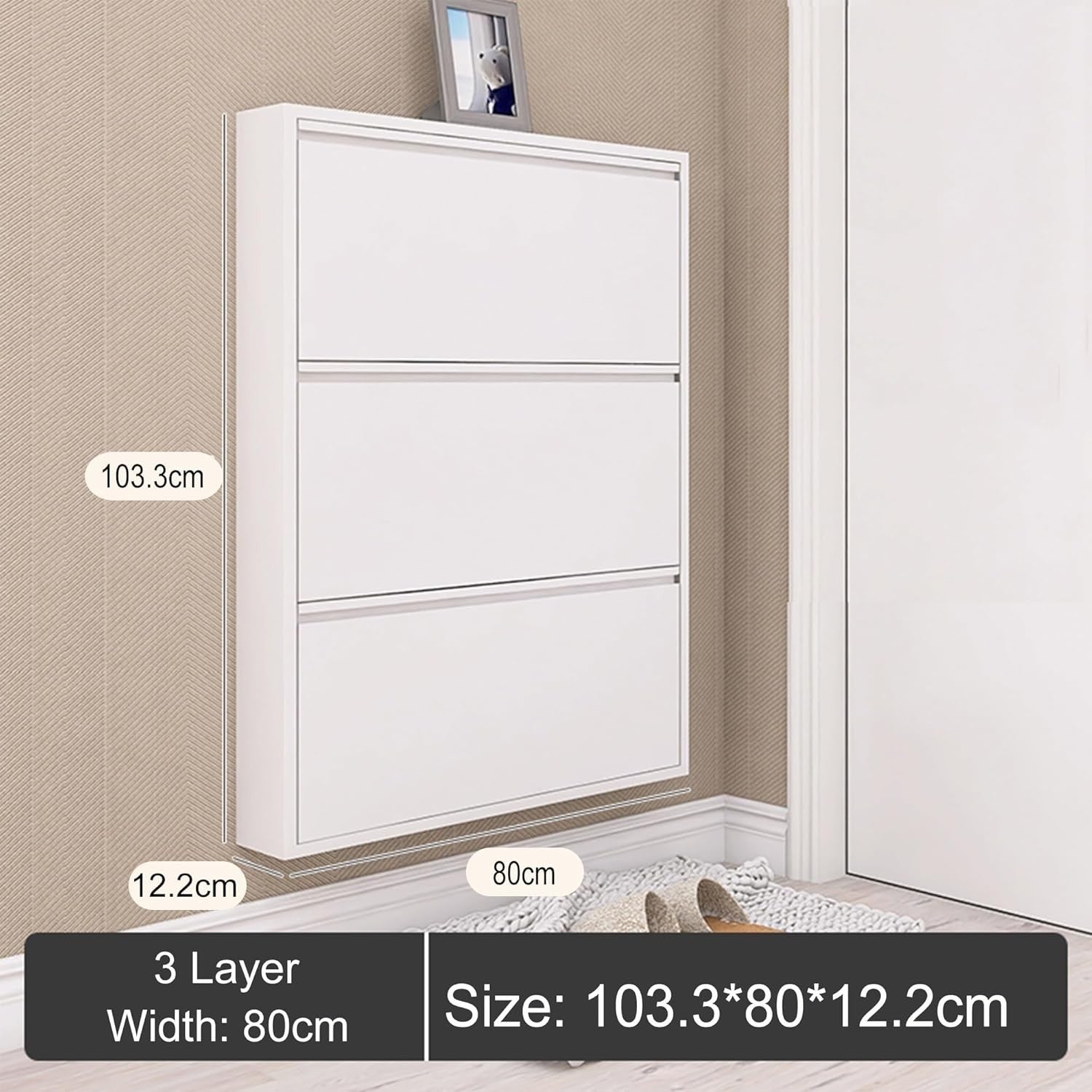 Slim 80cm 3-Tier Shoe Cabinet – Hidden Flip-Down Storage