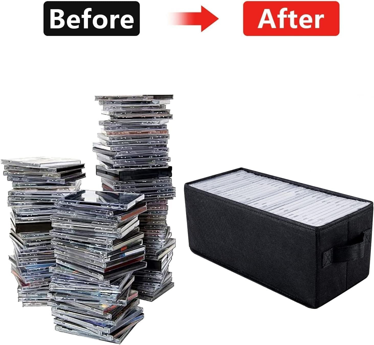 8 Pack CD DVD Storage Boxes Stackable Fabric Organizer Cases with Lids