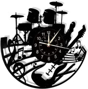 Musician Vinyl Wall Clock Guitar Drum Art Silent 30cm Music Room Decor Gift