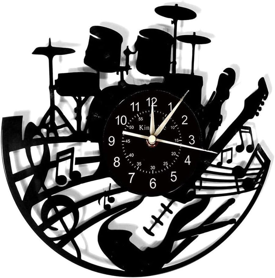 Musician Vinyl Wall Clock Guitar Drum Art Silent 30cm Music Room Decor Gift