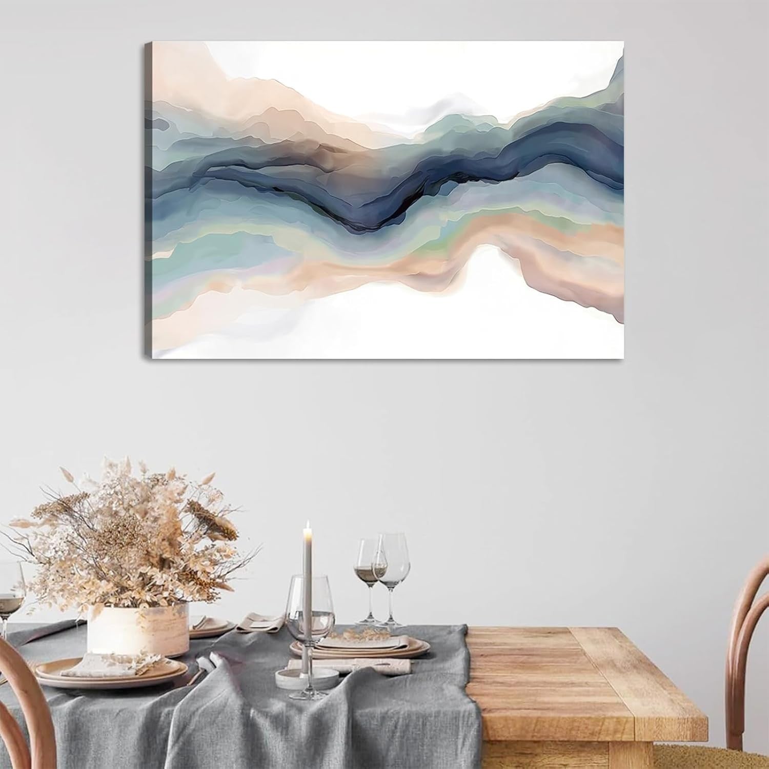 Abstract Blue Wave Framed Canvas Wall Art 59x39 cm Modern Decor