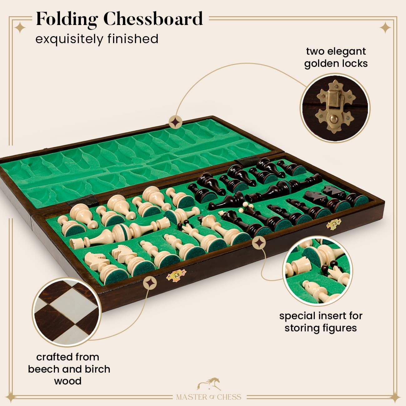 46cm Large Wooden Chess Set | Outlander Style Board | Premium Handmade Pieces