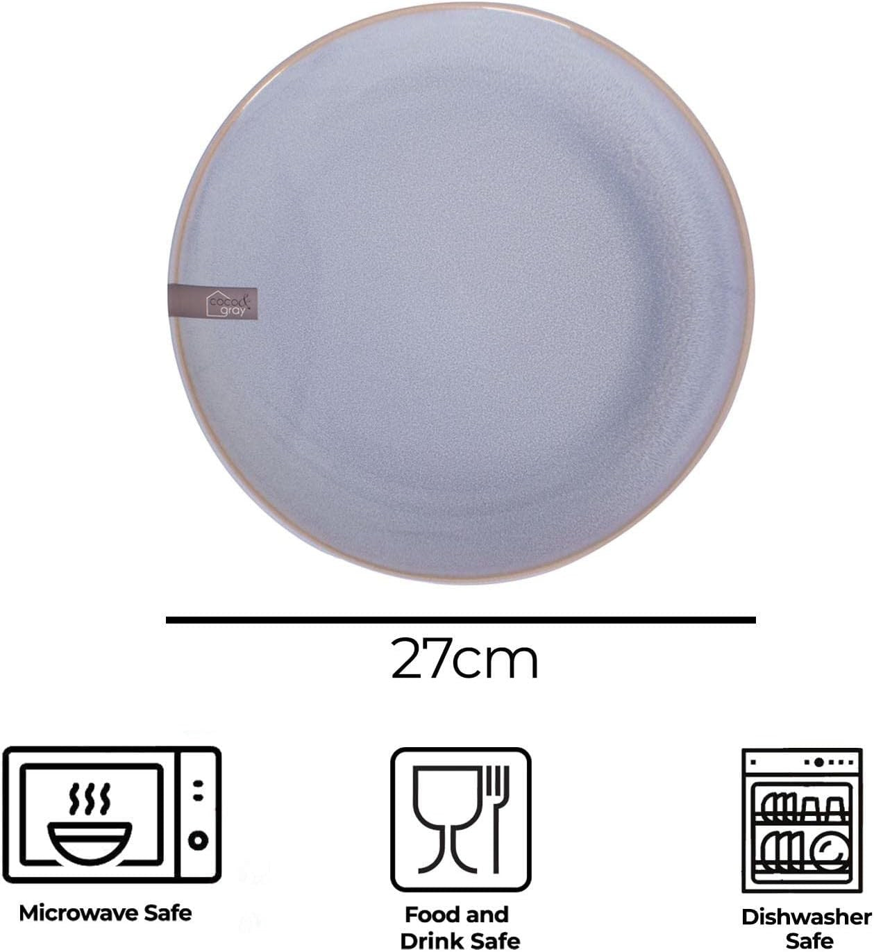 Set of 4 Stoneware Dinner Plates Reactive Glaze Blue Grey Kitchen Plates