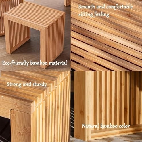 Nature Bamboo Bench Modern Indoor Storage Seat for Entryway Bedroom Kitchen