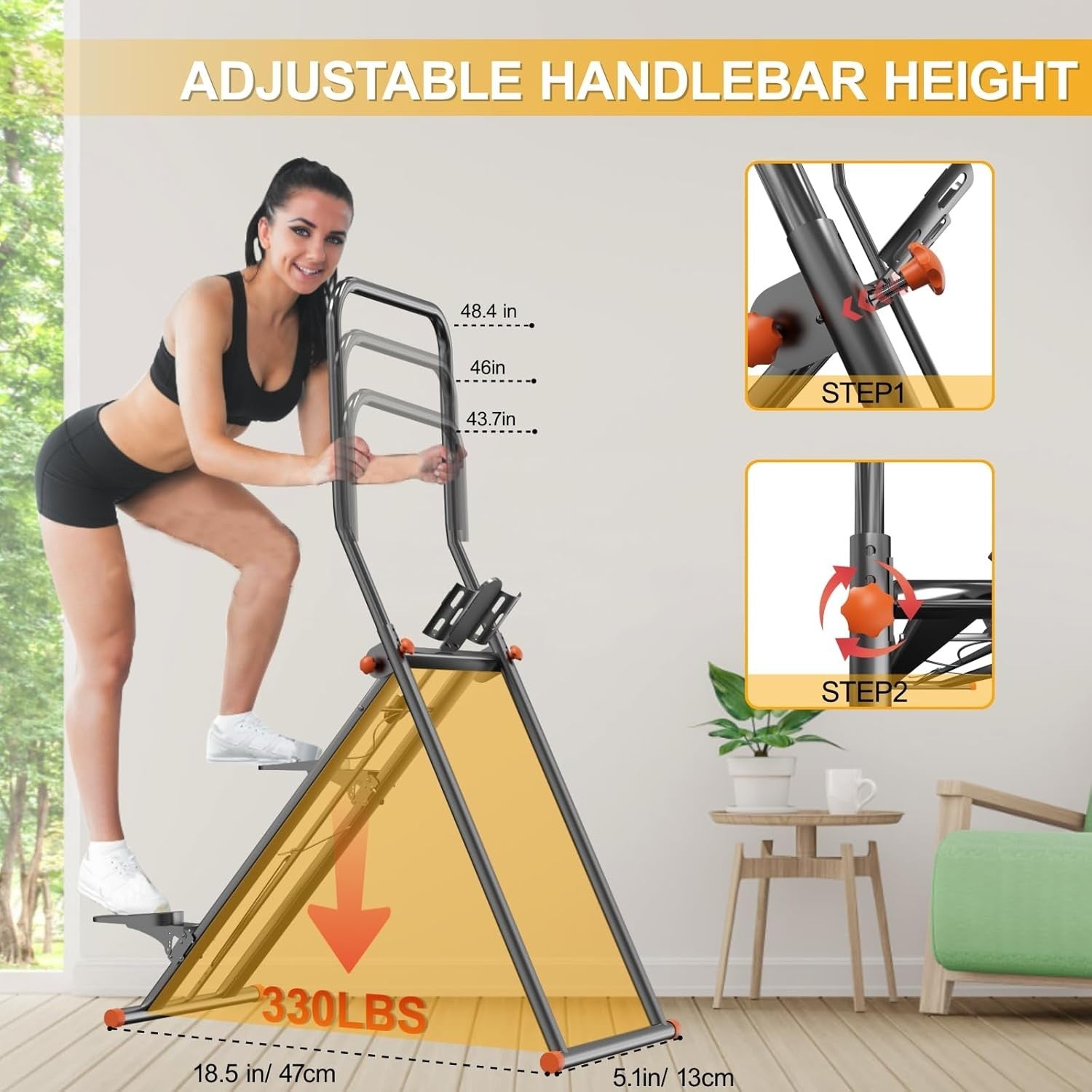 Foldable Stair Stepper Vertical Climber 3-Level Resistance LCD Adjustable Pedals