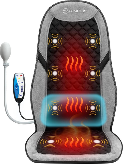 Vibration Back Massager Heat Lumbar Support 10-Motor Chair Pad Pain Relief