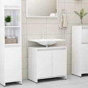 White Gloss Bathroom Sink Cabinet – 2 Door Under Sink Storage Unit 60x61cm