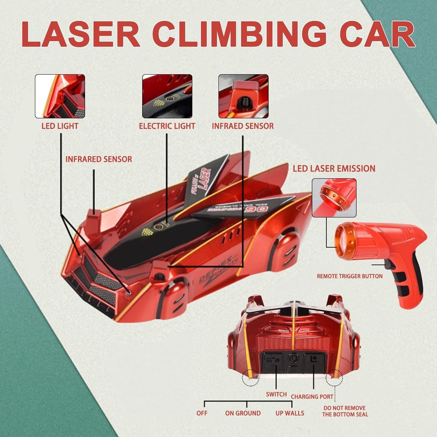 Red Wall Climbing RC Car – Laser Remote Control Stunt Toy for Kids & Teens