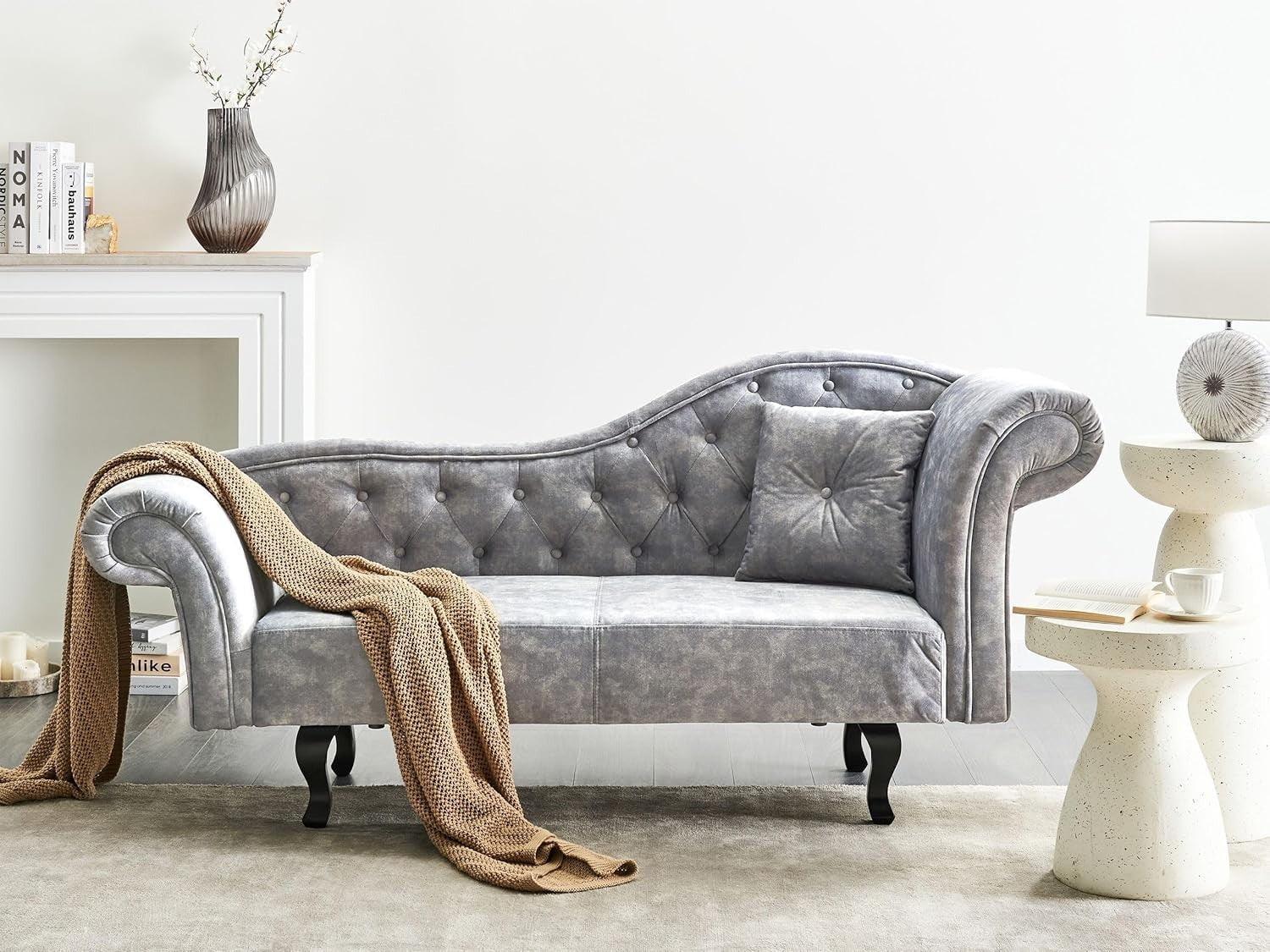 Grey Velvet Retro Chaise Lounge Right Hand | Button Tufted, Stylish Comfort