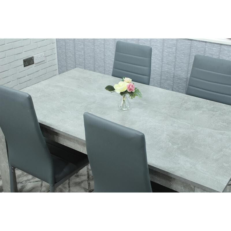 Stone Grey Dining Table Set with 4 Faux Leather Chairs Modern Kitchen Set