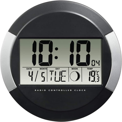 Wireless Radio Controlled Digital Wall Clock Temp Date Large Display Modern