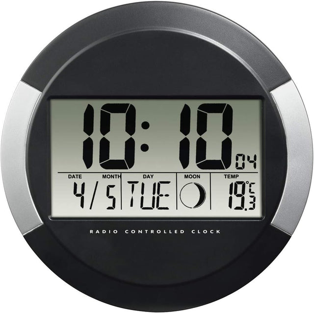 Wireless Radio Controlled Digital Wall Clock Temp Date Large Display Modern