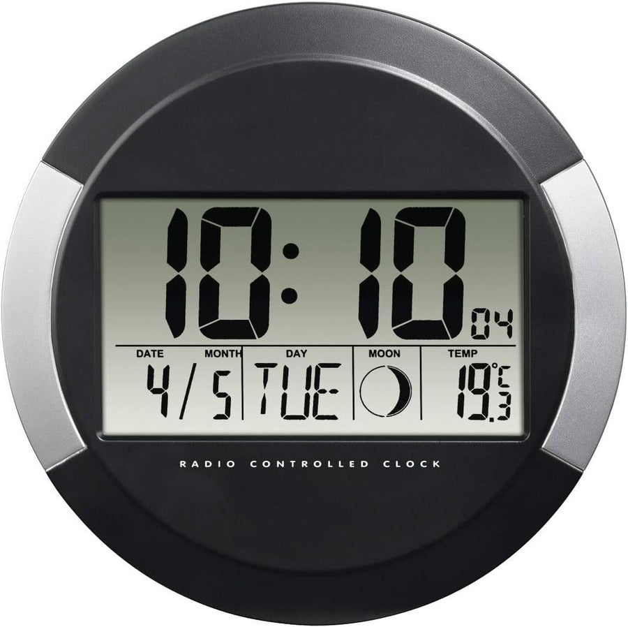 Wireless Radio Controlled Digital Wall Clock Temp Date Large Display Modern
