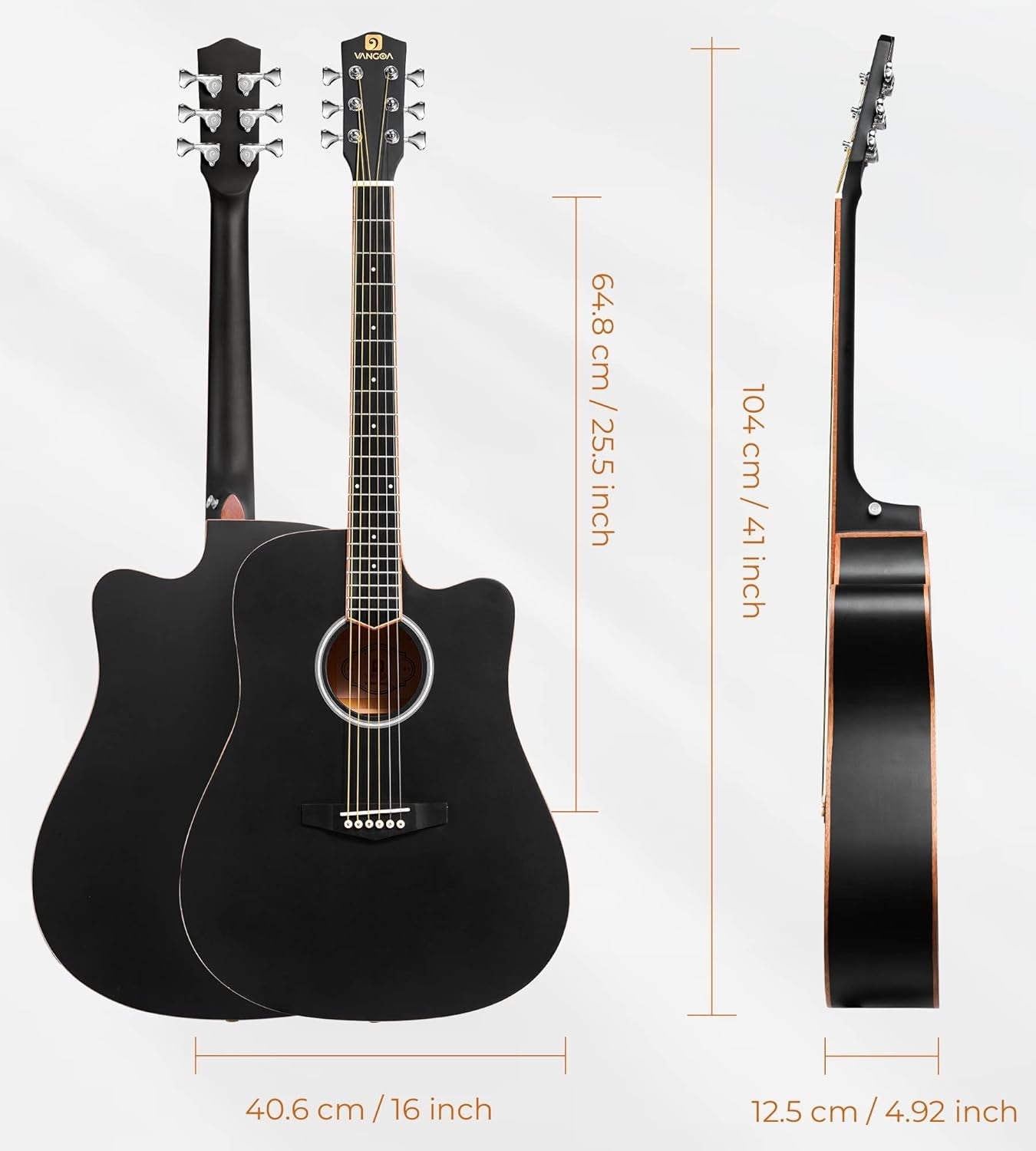 Full Size 41in Acoustic Guitar Cutaway Starter Kit Black