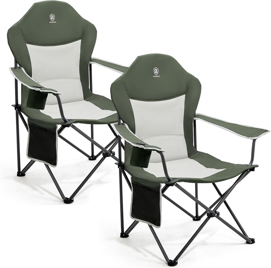 Heavy Duty Folding Camping Chairs Set 2 Cup Holder Padded High Back