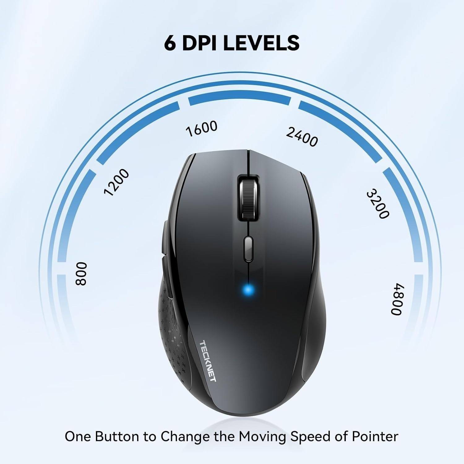 Bluetooth Wireless Mouse 4800DPI Ergonomic Silent Click Long Battery Grey