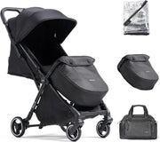 Automatic-Folding Baby Stroller Black with Footmuff Raincover & Changing Bag