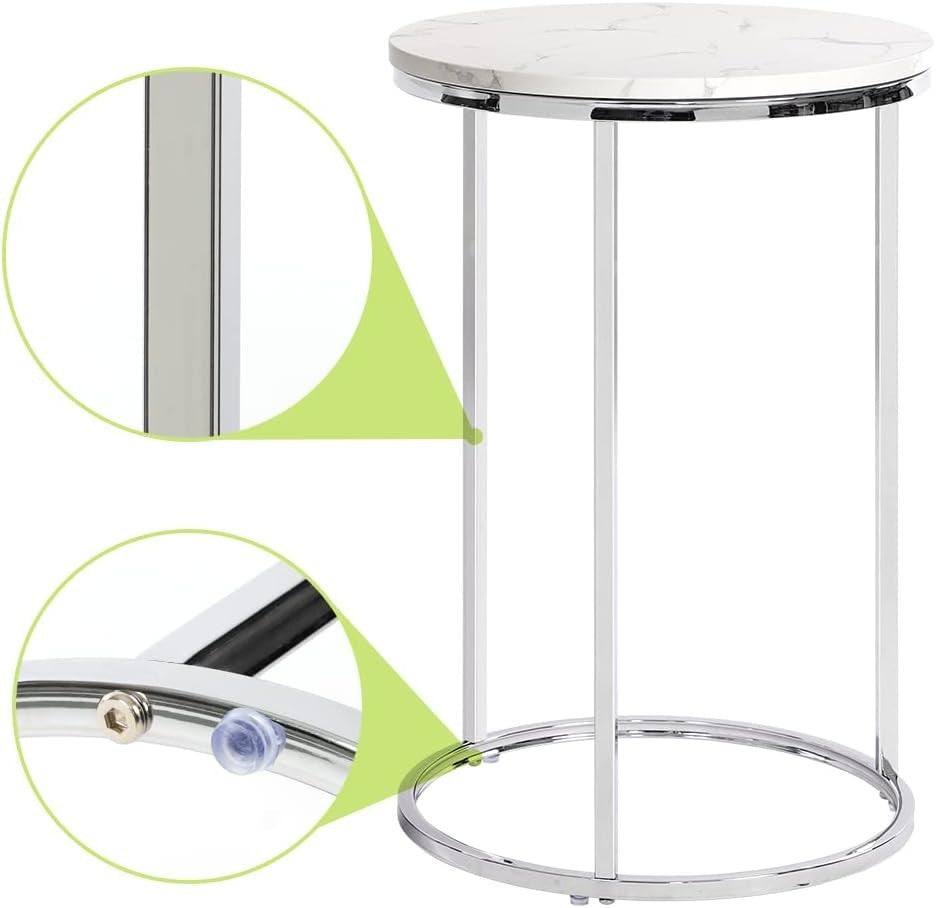 Space Saving Nesting End Tables Set of 2 Round Silver Metal Frame