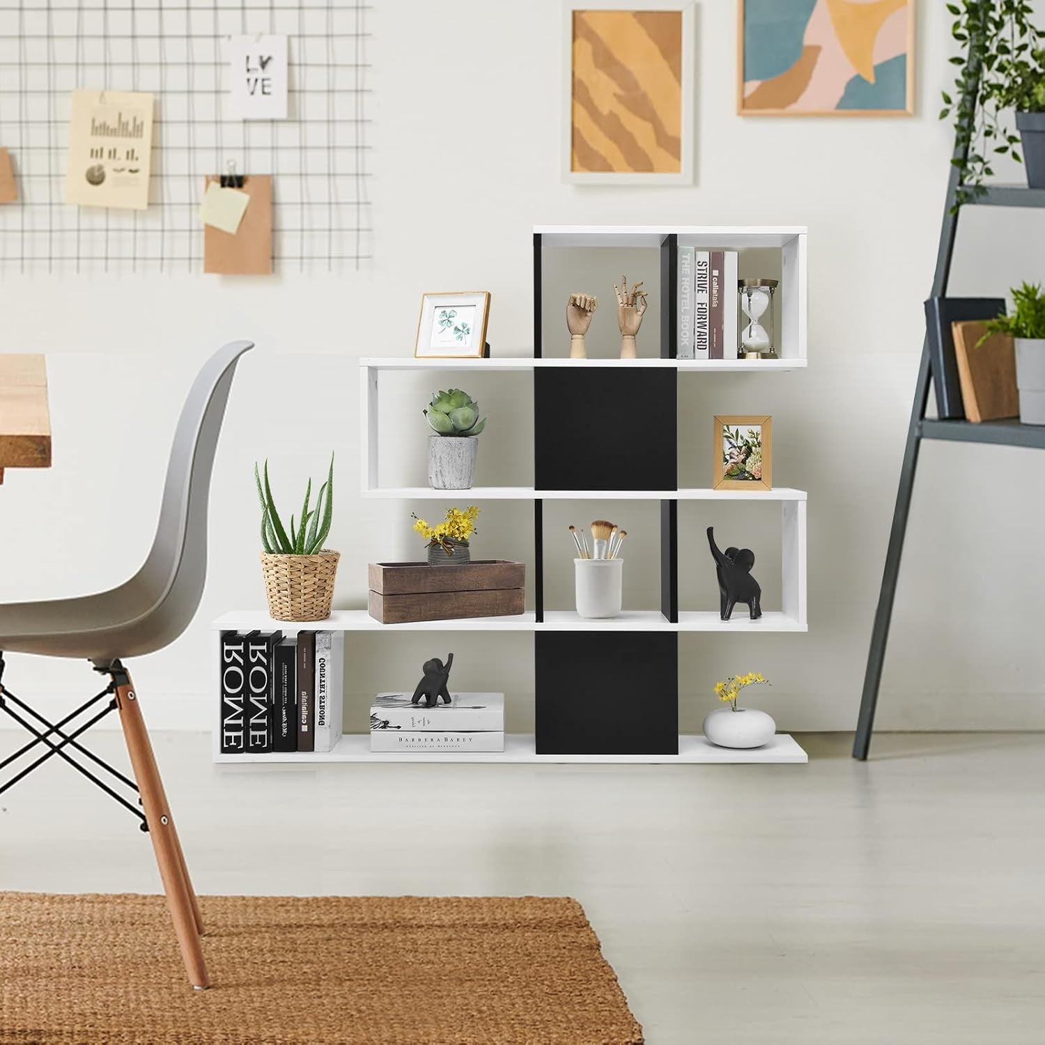 Cube Storage Bookcase, 4-Tier Wooden Display Ladder Shelf with Non-slip Foot Pad