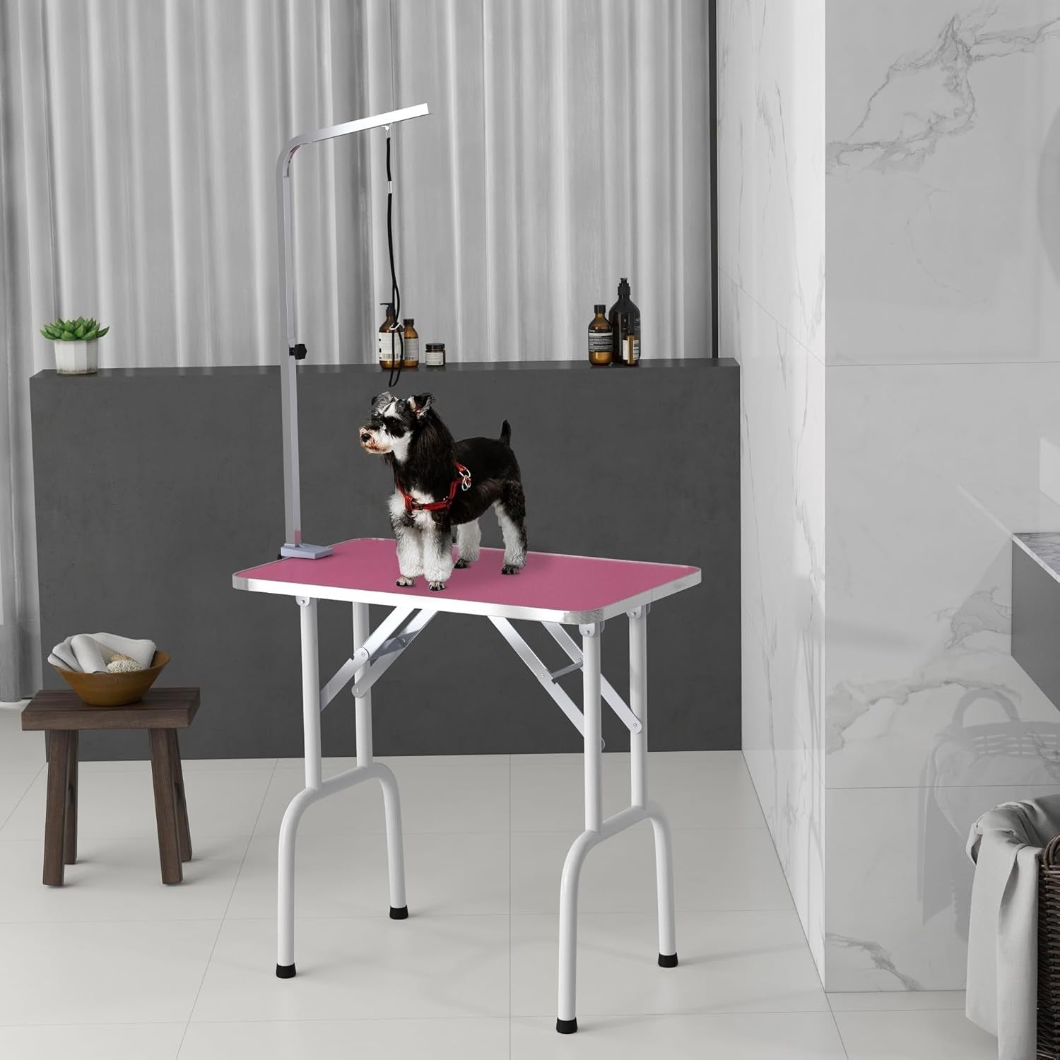 32in Foldable Dog Grooming Table Non Slip Rubber Top Adjustable Arm