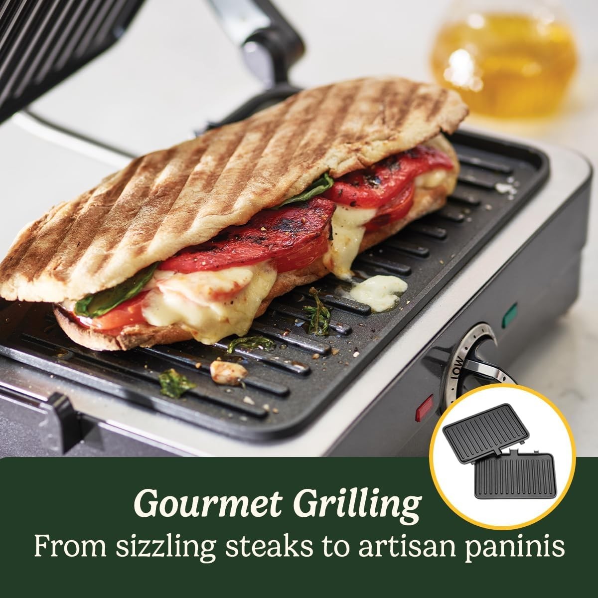 2-in-1 Panini Press Sandwich Maker Grill 1000W Deep Fill Plates