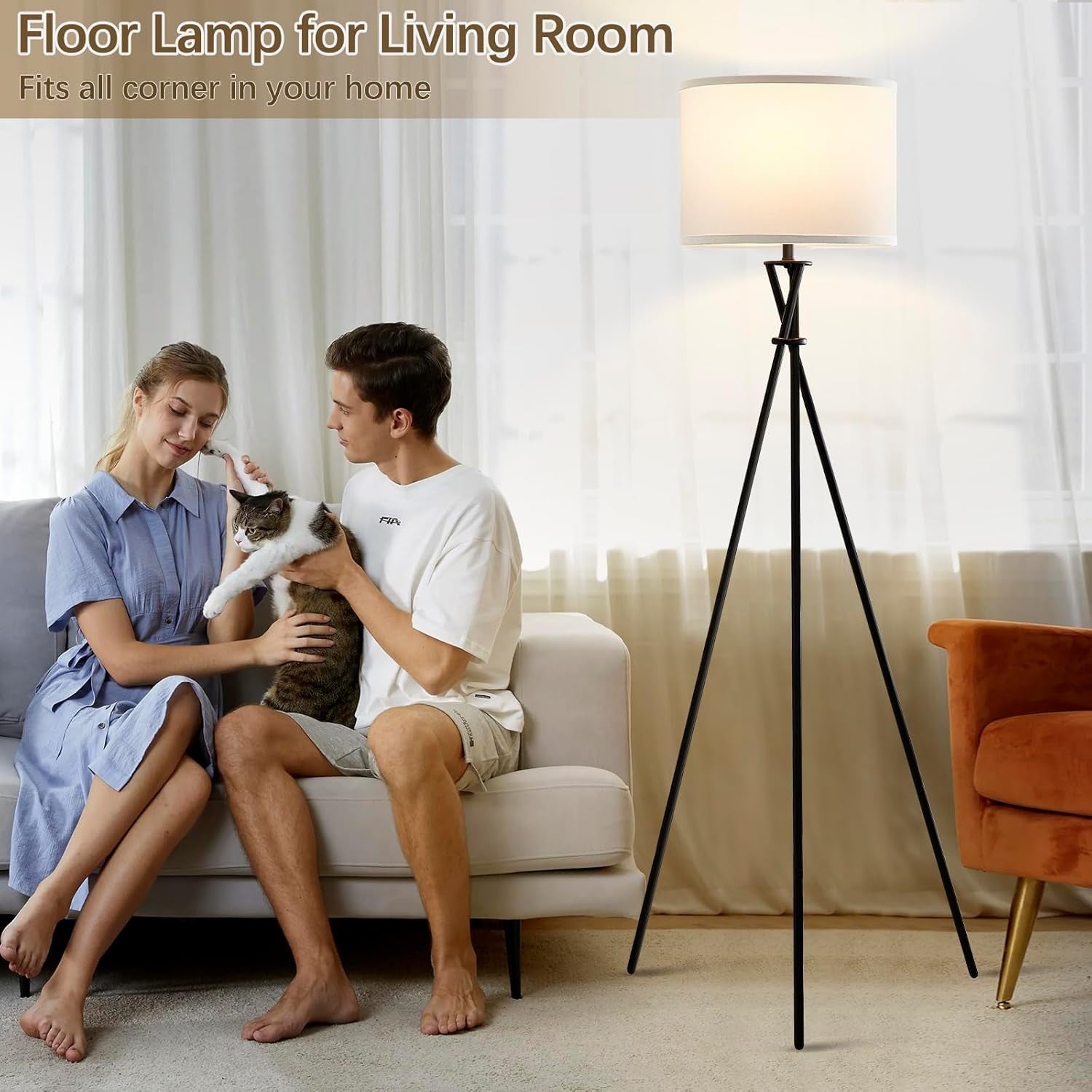 Tripod Floor Lamp Standing Light with Foot Switch Modern Living Room