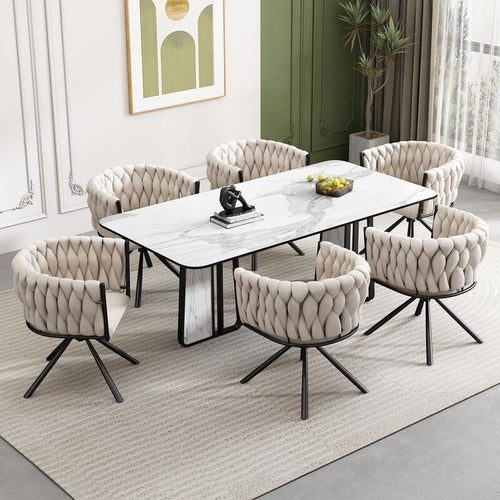Set of 6 Swivel Velvet Dining Chairs – Modern, Comfy, Curved Back Support