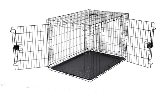 Extra Large Foldable Double Door Metal Dog Crate Cage 107cm with Tray