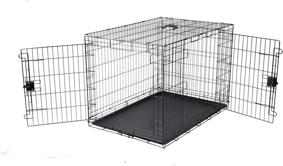 Extra Large Foldable Double Door Metal Dog Crate Cage 107cm with Tray