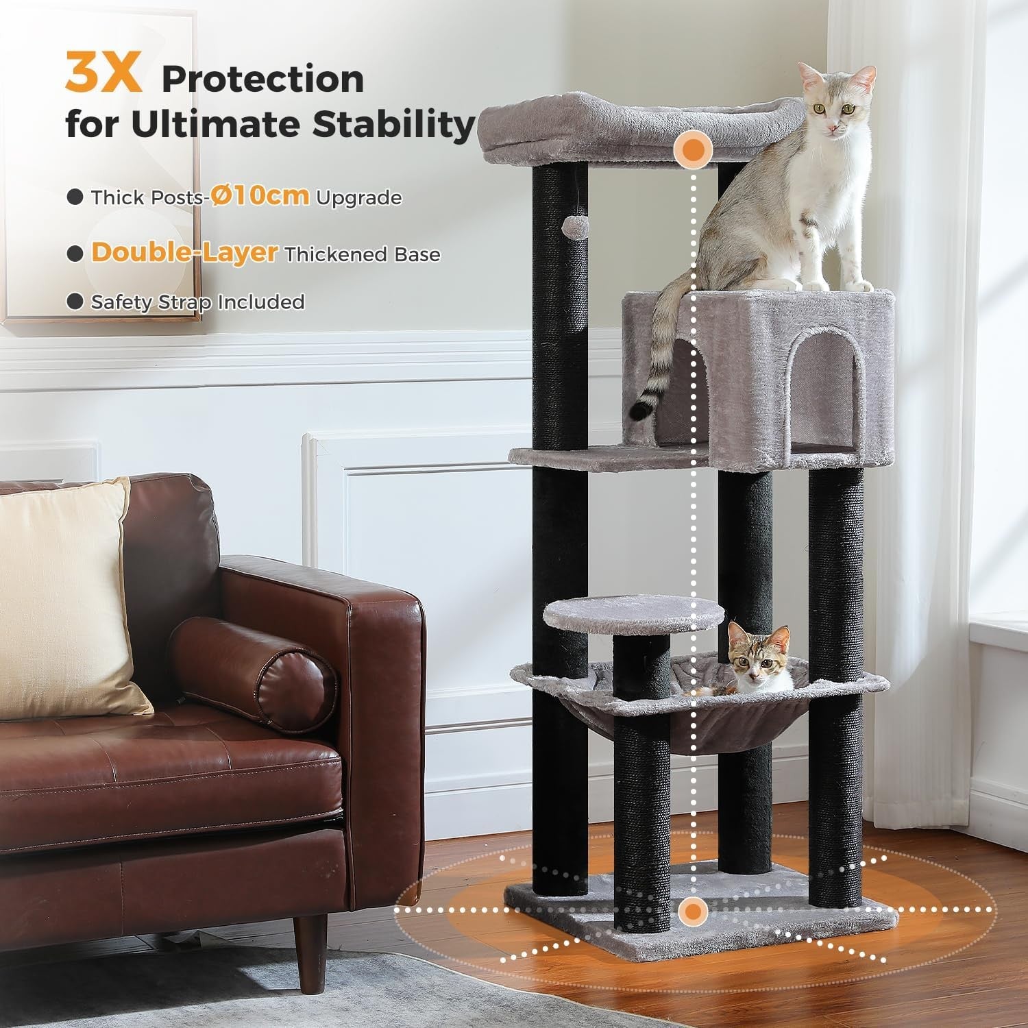 Large Cat Tree Tower 147cm Multi Level Thick Scratching Hammock Condo