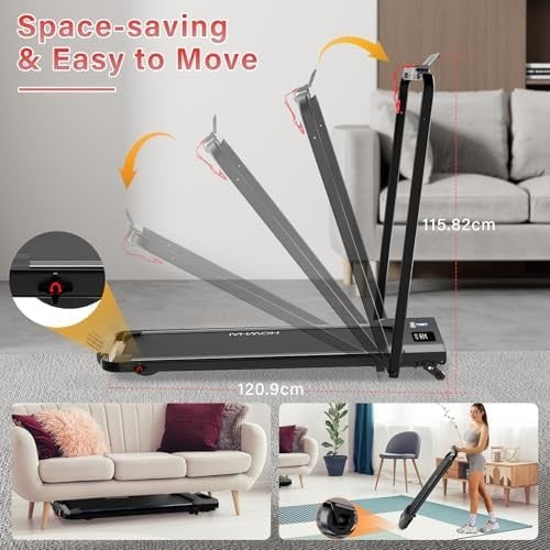 Foldable 2-in-1 Walking Pad Treadmill 4-Level Incline Quiet Home Office
