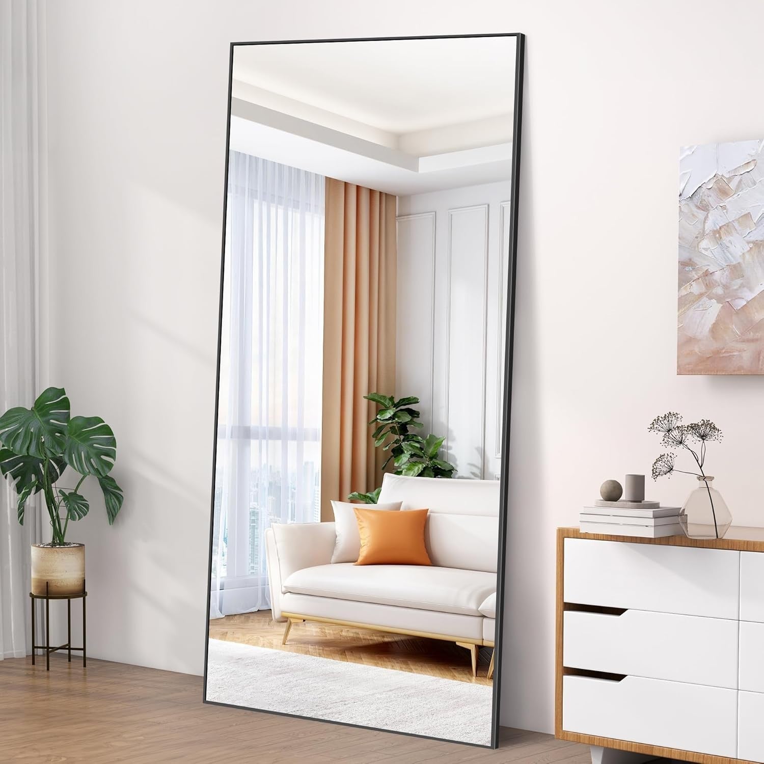 Full Length Mirror 192x85cm Wall Leaning Floor Mirror Black Metal Frame