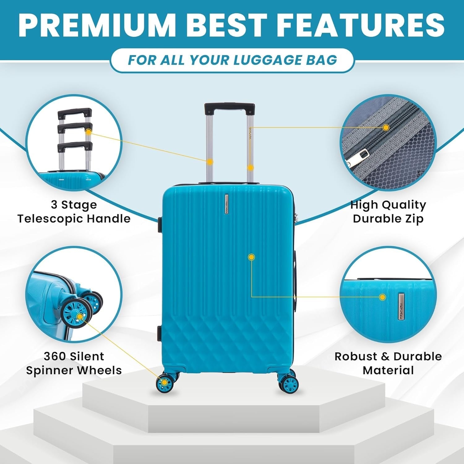 24 Inch Medium ABS Suitcase Lightweight Hard Shell 4 Spinner Wheels 66L