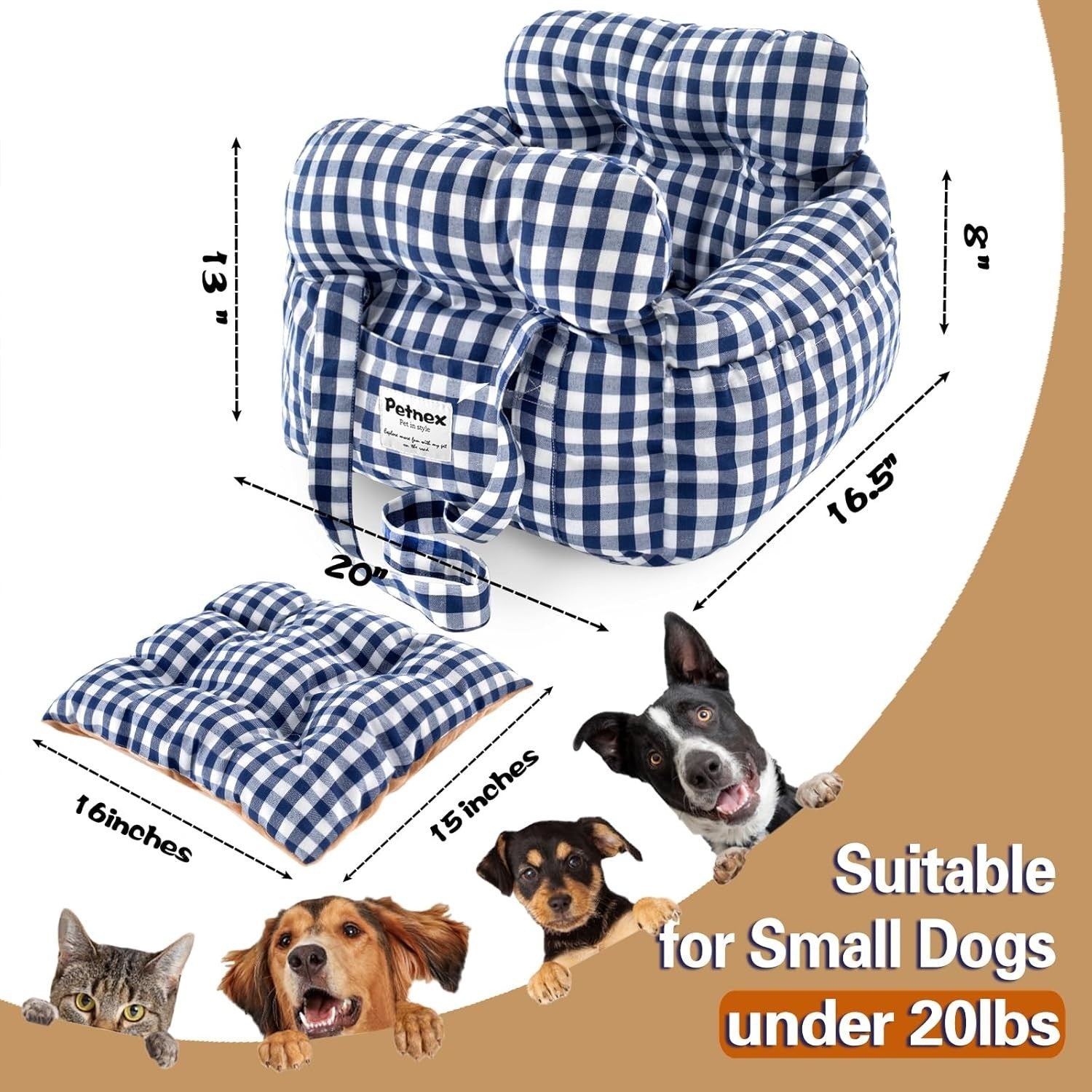 Dog Car Seat Booster Carrier Travel Bed Safety Leash Small Dogs Navy