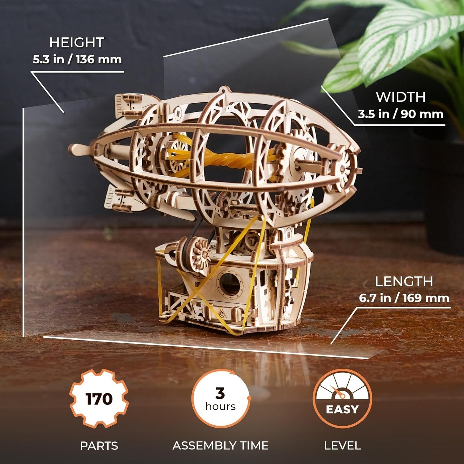 Wooden 3D Puzzle Airship Model with Moving Parts - Brain Teaser for Adults