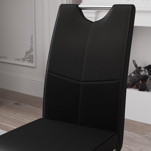Round 100cm Glass Dining Table with 4 Black Faux Leather Chairs Set