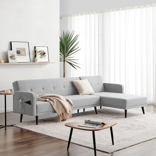 Grey L Shaped Sofa Bed with Chaise Storage Guest Bed Modern Small Double