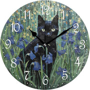 Black Cat Wall Clock 25cm Silent Non-Ticking Floral Art Decorative Home Decor