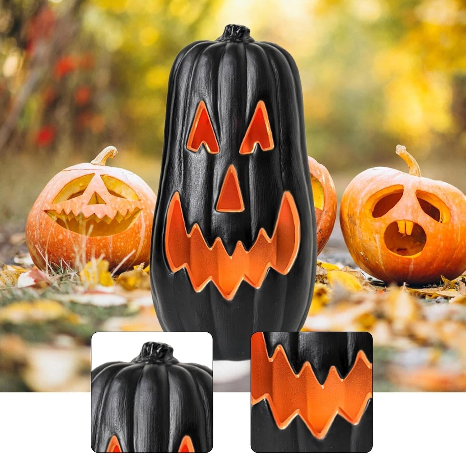 Halloween Pumpkin LED Lantern w/ Timer – Black Energy-Saving Decor