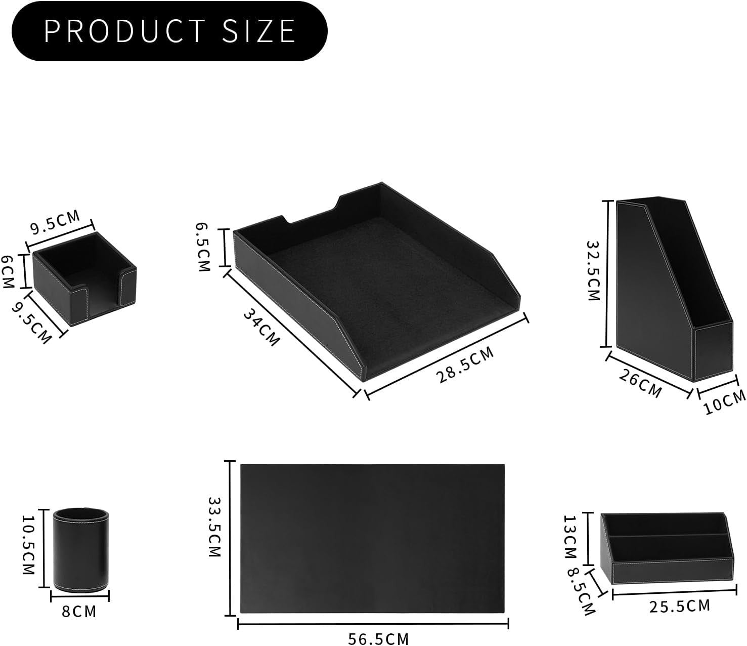 Luxury PU Leather 6-Piece Desk Organizer Set – Pen Holder, Paper Tray, File Stor