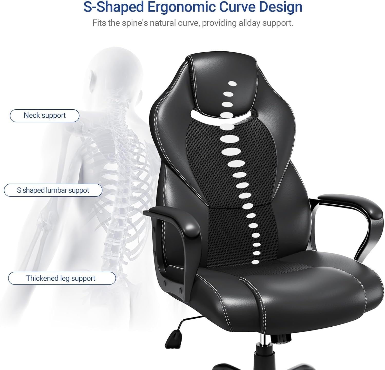 Ergonomic Racing Gaming Desk Chair Swivel Black Faux Leather Adjustable PC Offic