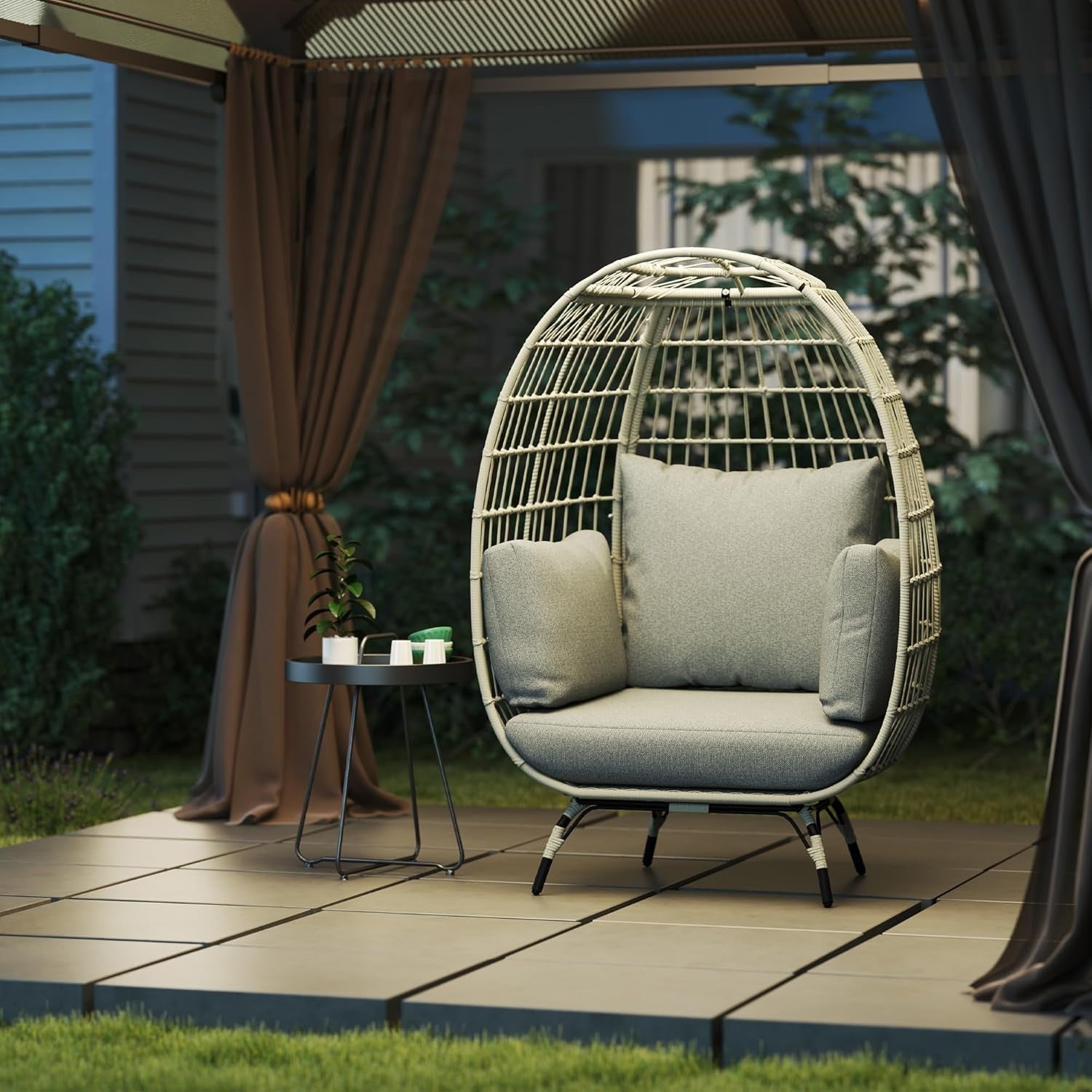 Oversized Egg Chair Garden Lounge Seat with Cushions Modern Rattan Cocoon